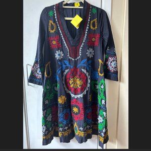 Roller Rabbit Mara Embroidered Dress Navy Charcoal Multicolored